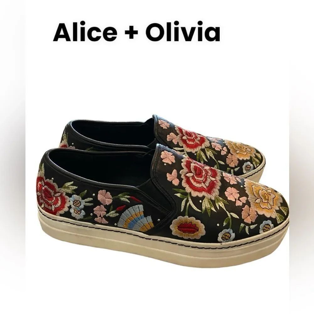 Alice + Olivia Embroidered Women's Platform Slip-on Flats Loafers 39.5